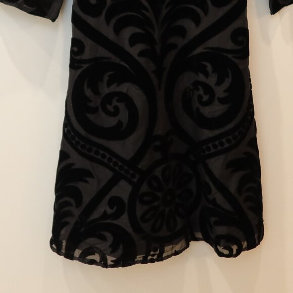 MANGO velvet burnout dress black XS mesh flare sleeve boho fairy event holiday - Picture 4 of 10